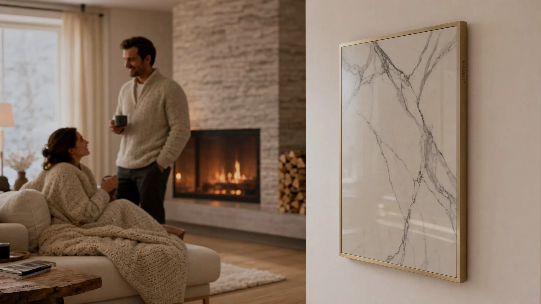Swiss alpine living room with SunWave ceramic heating panel