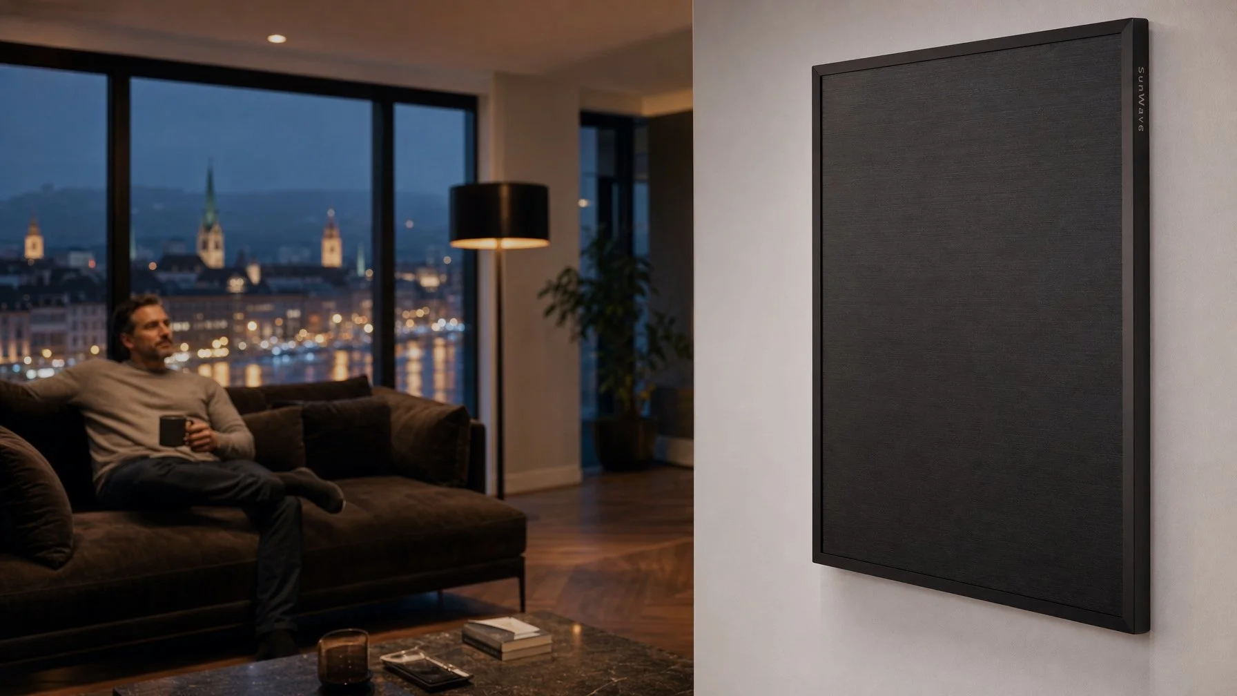 Zurich apartment evening with SunWave ceramic heating panel